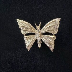Gold Intricate Butterfly Brooch with Textured Wings